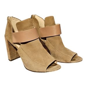 Louise et Cie Women's Leather Open Toe Pumps Platform Shoes Size 8 Beige Zip up